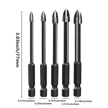 5-Piece Universal Carbide Drill Bit Set - Multi-Purpose, High-Efficiency, Rust-Resistant Bits for Power Tools - Raydexlights